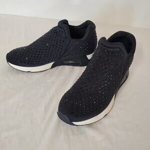 Gunmetal Black Rhinestone Sparkle Slip On White Slip On Sneaker‎ Shoe Women 7.5
